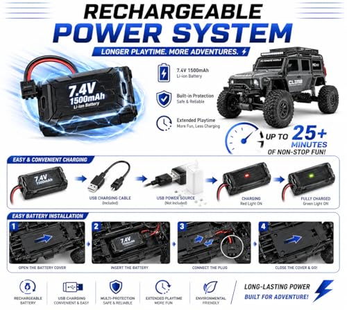 Image of Remote Control Sports Car & Off-Road SUV Toy for Kids, High Speed RC Racing with Wireless Remote, Realistic Lights & Premium Design Gift for Boys Girls (Big-Racing Rally Clamber)