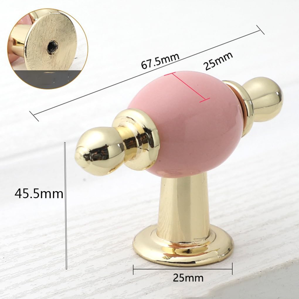 Wulachaka 2pcs Wardrobe Porcelain Zinc Alloy Cabinet Pulls Ceramic Kids Door Knobs Handles Multicolored Door Levers Furniture Door Knobs for Drawers,Kitchen,Living Room (Pink, Single Hole)