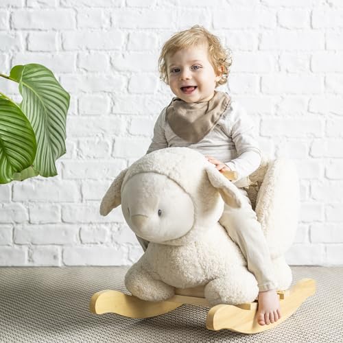 Nattou Schaukeltier aus weichem Teddy-Stoff, Schaukeltier Schaf, Inkl. Sicherheitsgurt, Fröhliches Hin- und Herschaukeln, Ca. 60 cm… – Ansicht 4