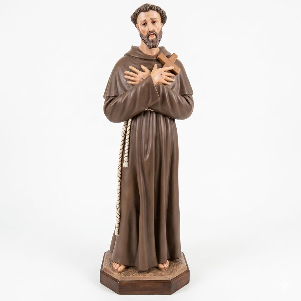 Statua San Francesco d'Assisi in Vetroresina cm 150 con occhi di vetro
