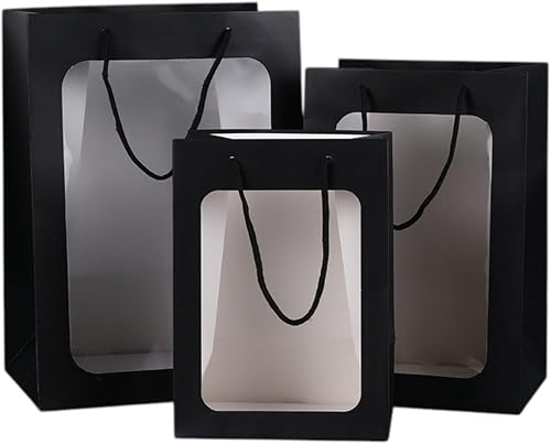 Paper Gift Bag with Transparent Display Window & Ribbon Handles Assorted, 10pcs