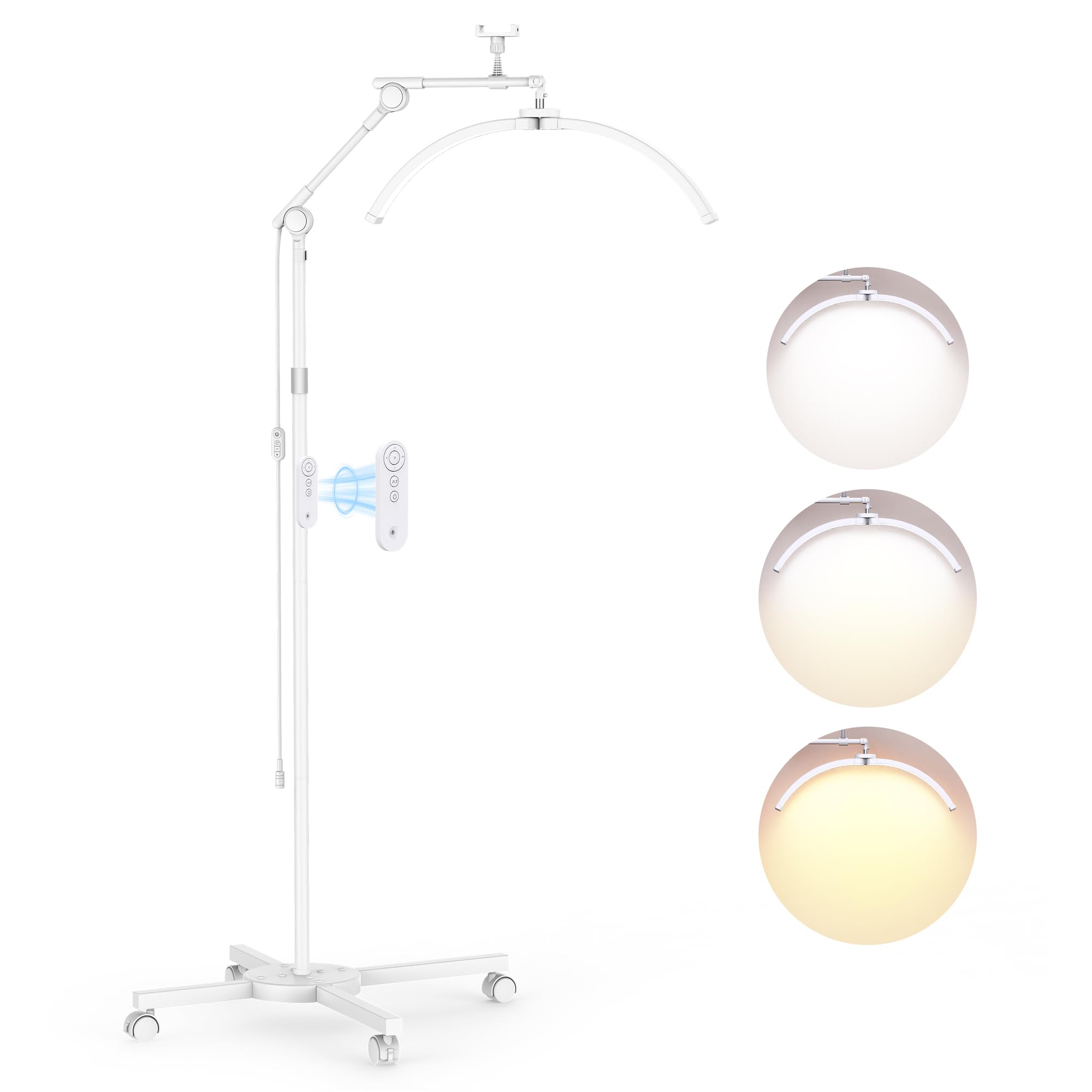 STASUN Lampe à cils demi-lune, lampe à cils LED pliable, lampe de sol 28 pouces 30W dimmable avec support de téléphone pour l'extension des cils, pour les prothésistes ongulaires, les tatoueurs