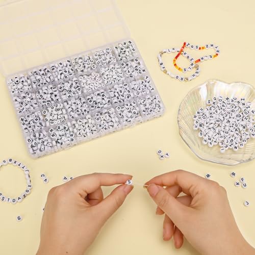 Image of Quefe Alphabet Beads 1200Pcs Letter Beads, Acrylic 4x7mm Round Letter Beads Kits for Bracelets Necklaces DIY Jewelry Making(A-Z)