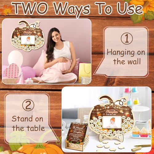 Image of Wenqik 63 Pcs Rustic Little Pumpkin Baby Shower Guest Book Alternatives Set Baby Shower Decorations with Photo Frame Sonogram Frame Keepsake 60 Wood Slices Guest Book for Birthday