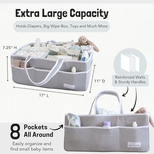 Image of Lily Miles Baby Diaper Caddy - Organizer Tote for Infant Boy or Girl - Baby Shower Basket - Nursery Must Haves - Registry Favorites - Newborn Caddie Car Travel - Gray /Mint, Extra Large