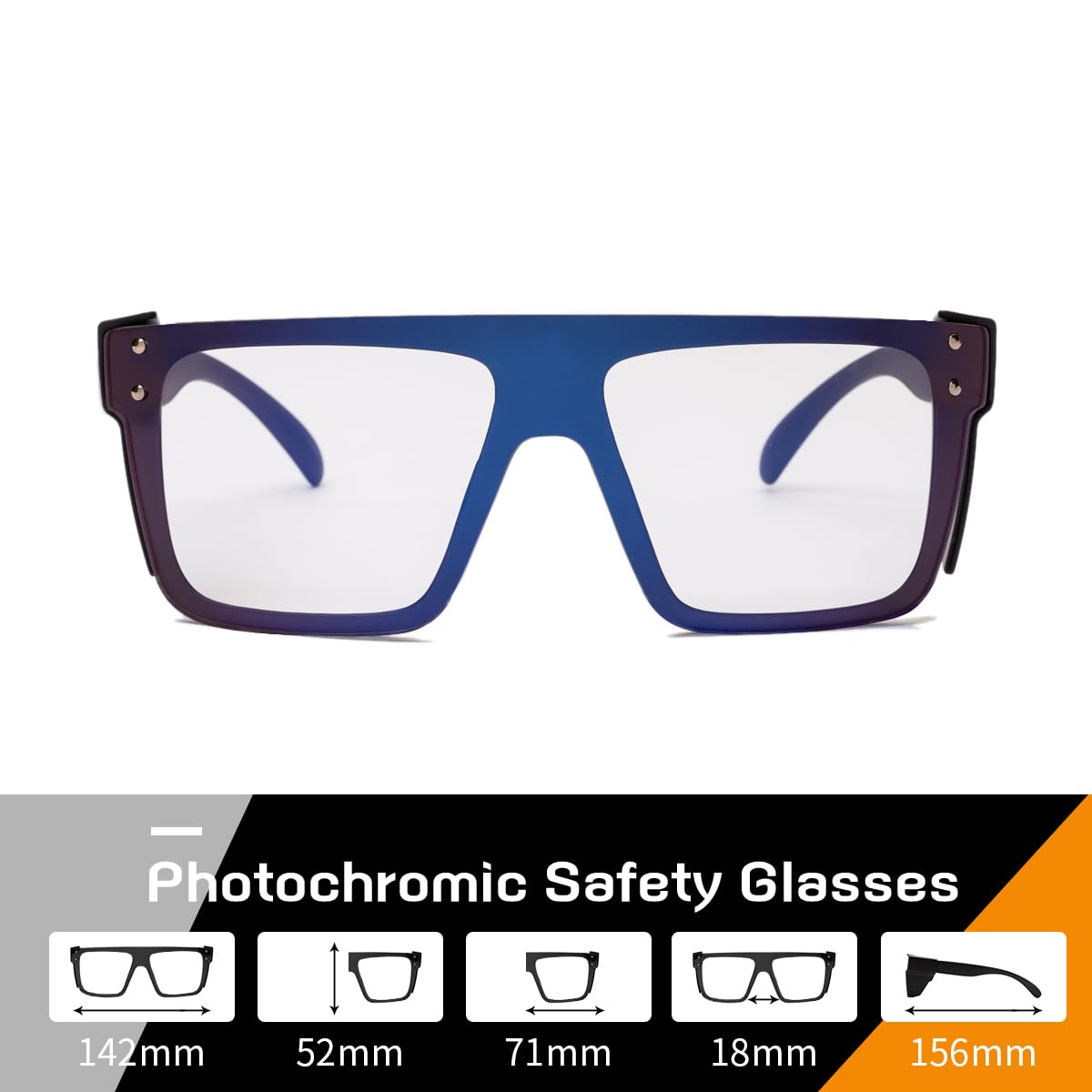 Lunettes de sécurité photochromiques ANSI Z87.1, verres transparents à fumés, blocage de la lumière bleue, bouclier gris