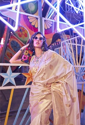 Image of SGF11 Women's Kanjivaram Pure Soft Silk Saree For Women Pure Golden Zari With Blouse Piece