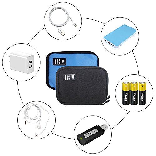 YuCool Cable Organizer Electronics Accessories Case, 2 Pack Portable Travel Bag for Hard Drive, USB, Phone Charger, Charging Cable, Power Bank - Black, Blue - Thumbnail 7