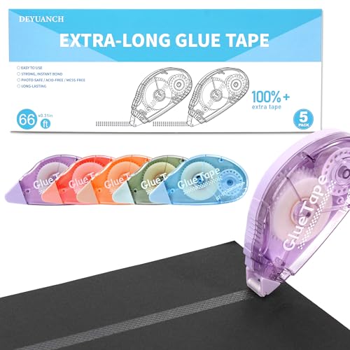 DEYUANCH 65.62 ft Extra-Long Glue Tape 0.31 in Wide Scrapbook Tape 5-Pack Photo-Safe Acid-Free Double Sided Tape for Crafts Scrapbook and Junk Journal Supplies (Multicolor)