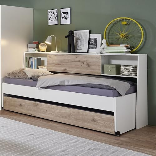 Lomadox Jugendzimmer-Bett mit 120x200 cm Liegefläche in weiß mit Eiche,...
