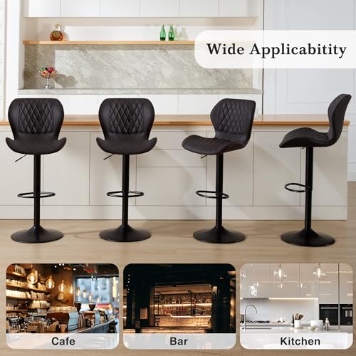Image of Black Bar Stools Set of 3, Modern Swivel Counter Height Barstools for Kitchen Island Chairs, Adjustable Fabric Bar Stools with Back for Kitchen Counter Bar