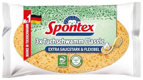 Spontex Tuchschwamm Classic, super saugstarke Tuchschwämme, universell einsetzbar (1 x 3er Pack)