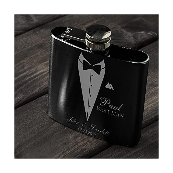 Juego de 6, Set de 3, único personalizado – Termo, Groomsmen regalo, personalizado Groomsman frascos, recuerdo de la boda, color negro mate, diseño 1 - Imagen 7