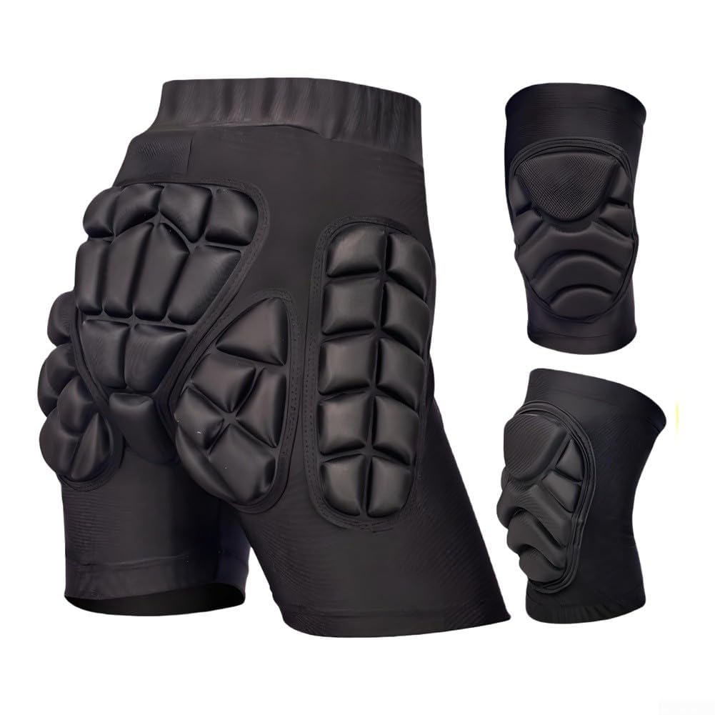 MRKU Genouillères de Sport antidérapantes, Chauffe-genouillères, Short de Protection des Hanches pour activités extérieures avec Rembourrage en EVA pour l'absorption des Chocs, Respirant et Flexible