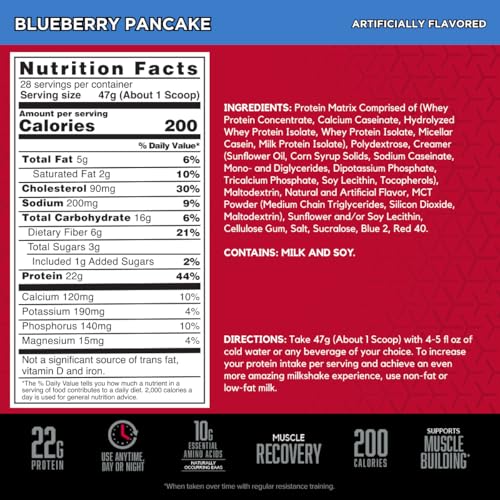 Image of BSN SYNTHA-6 Premium Protein Powder with 6g of Fiber, Whey Protein, Micellar Casein, Milk Protein Isolate Blend, 5g Fat, Blueberry Pancake, 28 Servings (Packaging May Vary)