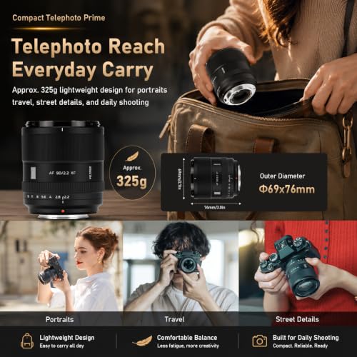Image of Viltrox AF 90mm F2.2 EVO APS-C Prime Lens for Fuji X-Mount Cameras | Portrait Telephoto,F2.2 Large Aperture,HD Nano Multi-Coating,18.6 Angle,325g Lightweight,STM Autofocus,58mm Filter Thread
