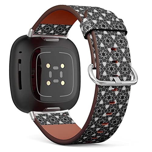 CJBROES Replacement Leather Watch Band, Compatible with Fitbit Versa 3 and Fitbit Sense of Wristband Bracelet Accessory - Modern Geometric Design