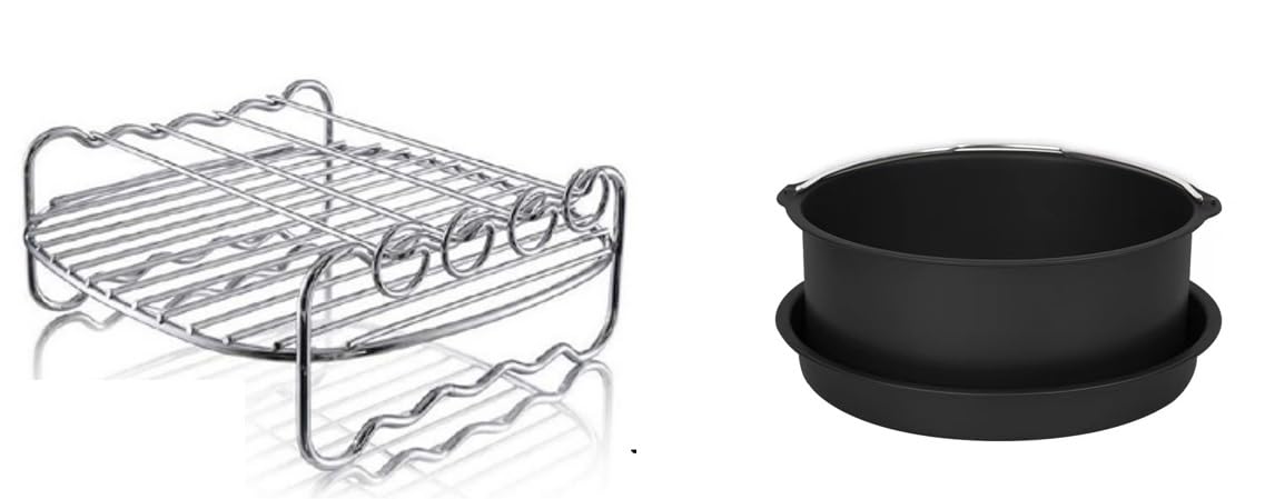 Jocca - 5L+ Air Fryer Accessories Set | Baking Pan, Pizza Tray and Skewers Rack – Healthy and Versatile Cooking