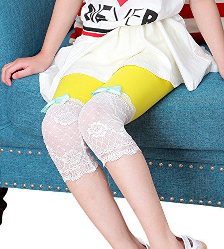 Girls' Cute Bowknot Lace Capri Leggings Summer Cropped Tights Pants4