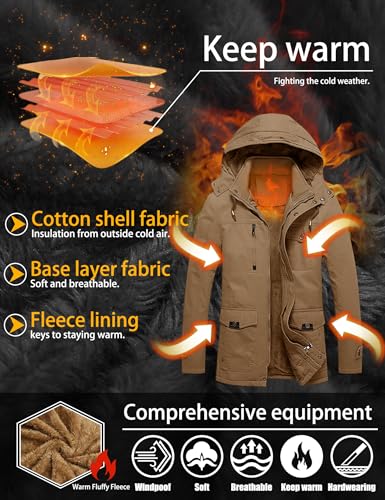 Image of TACVASEN Men's Jacket-Casual Winter Cotton Military Jacket Standard Length Thicken Hooded Cargo Coat