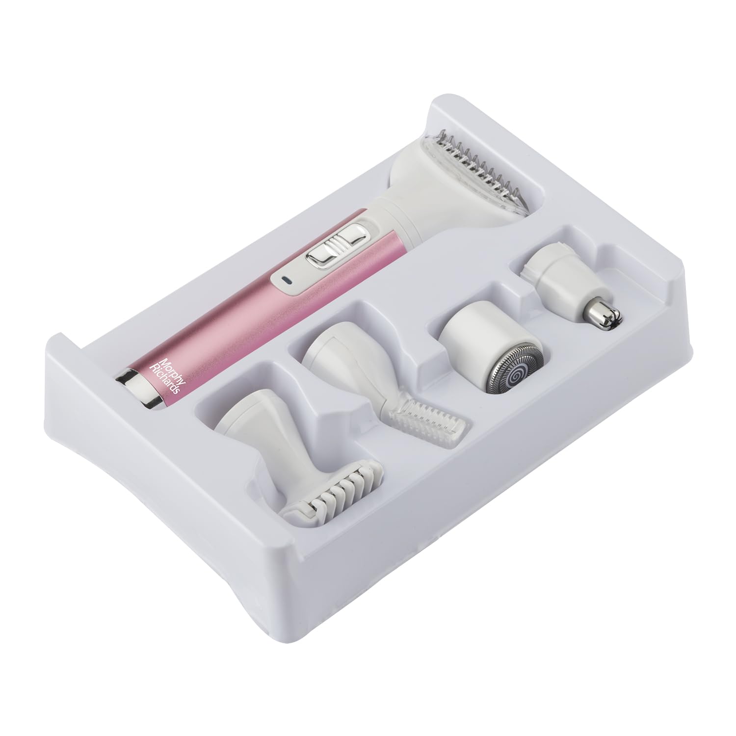Morphy Richards iDazzle 5-in-1 Female Grooming Kit | All-in-one female body trimmer | No Nicks & Cuts | Full body, Bikini, Face, Underarms & Eyebrow | Hair Removal | 40 minutes power backup | Detachable and washable blades | Suitable for sensitive skin types | Painless | Pink
