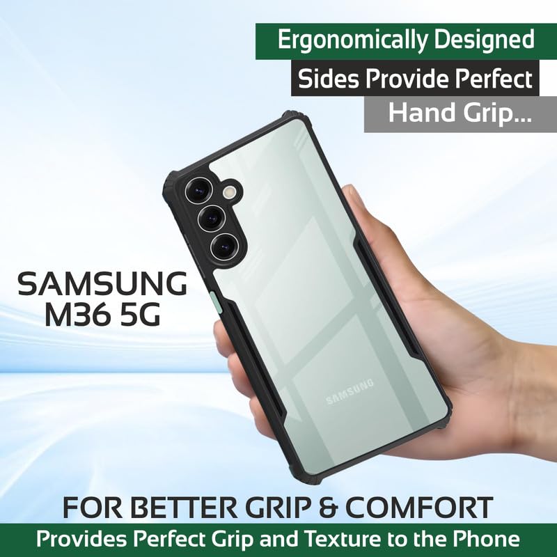 Image of AIBEX Compatible for Samsung F36 5G / Samsung M36 5G Mobile Back Case Cover, Crystal-Clear Shockproof Bumper with Camera Guard |(TPU+PC) | Anti-Yellow, Slim Transparent - Black