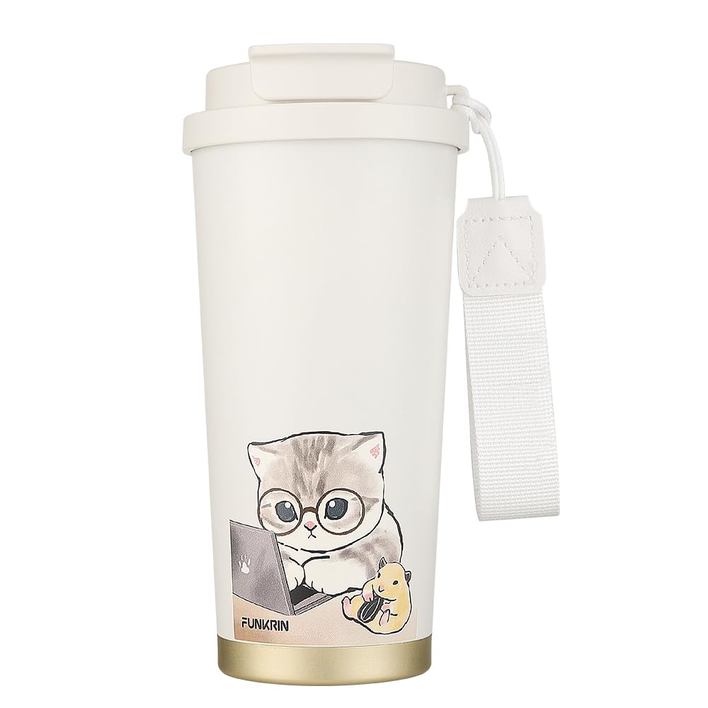 funkrin coffee travel mug with straw amp flip lid 16oz insulated tumbler cup with ceramic coating double wall vacuum leak-proof mug for office school party camping