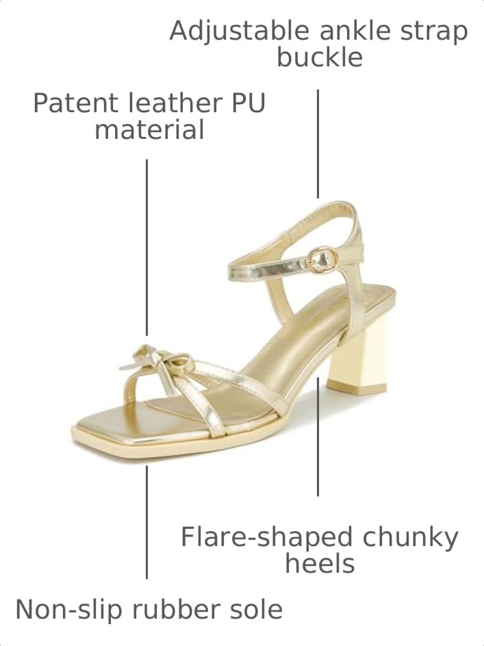 Image of rsxses High Heels for Women Bow Block Chunky Heels Square Open Toe Sandals Wedding Dress Party Strappy Heels