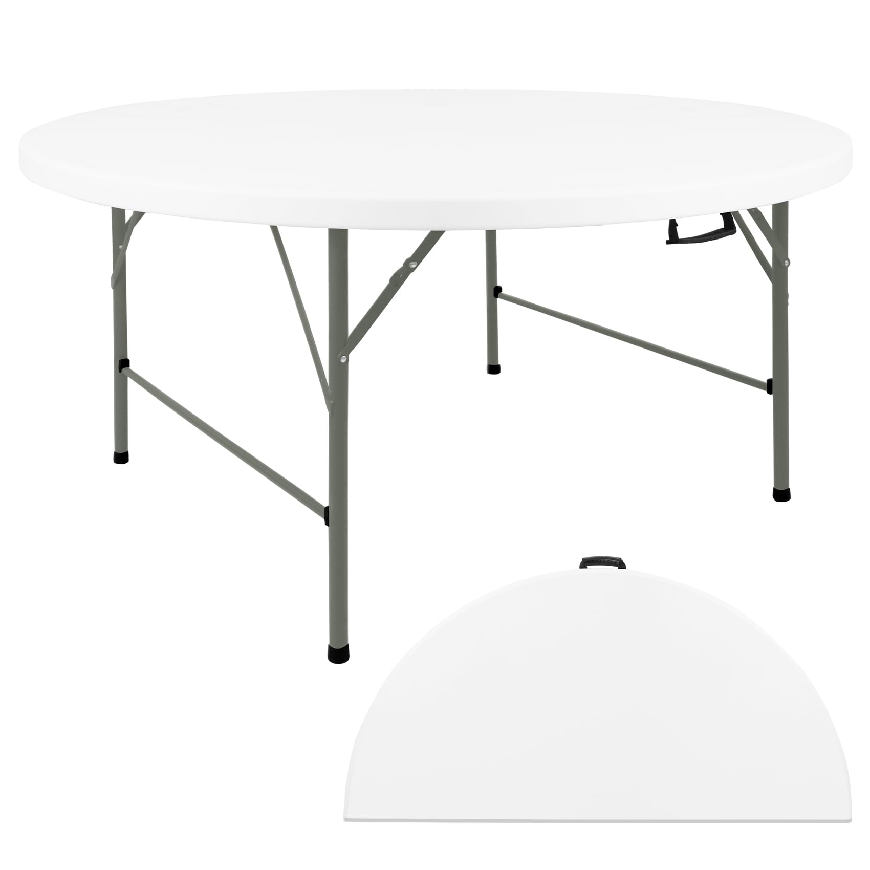 haisiwlkj 5ft round folding table white fold-in-half with carrying handle portable plastic table for outdoor or indoor dining,wedding, camping,party table