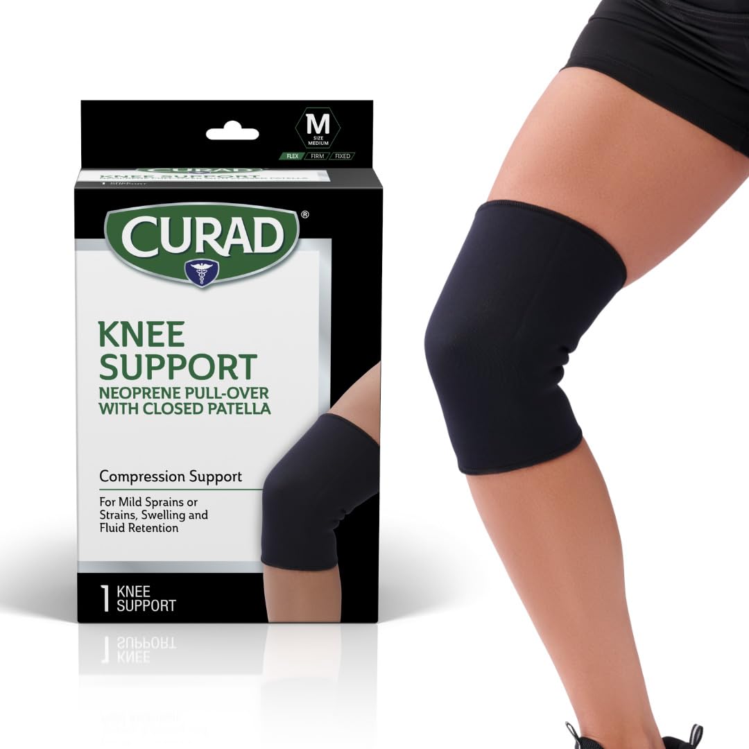 CURAD Neoprene Pull-Over Knee Support with Closed Patella, Size Medium, (14"-16" Circumference), 1 Each