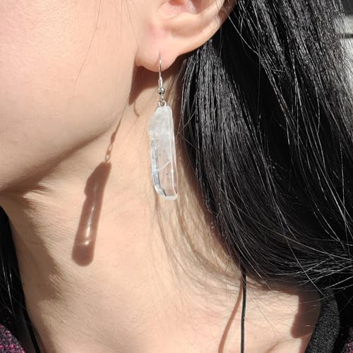 Boho Clear Quartz Crystalline Raw Crystal Drop Dangle Earrings Healing Energy Stone Tribal Ethnic Irregular Shape Gemstone Anniversary Christmas Birthday Mother's Day Women's Day Gifts ZUOEH1732