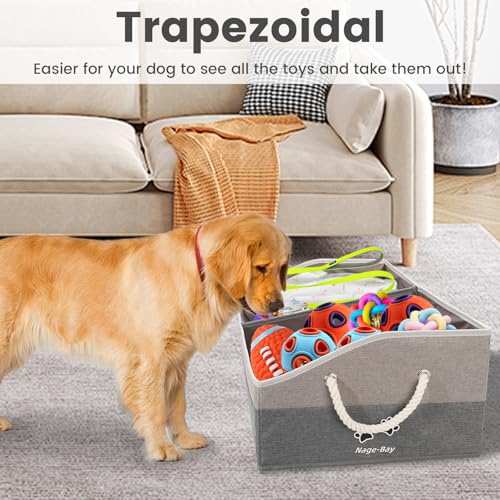 Large Dog Toy Basket With Handle, Foldable Dog Toy Box for Living Room Area, 28.5" Basket for Dog Toys, Clothes, Organizers and Storage with Hard Board, Anti-slip for Pet Toys (Gray, Large) - Image 4