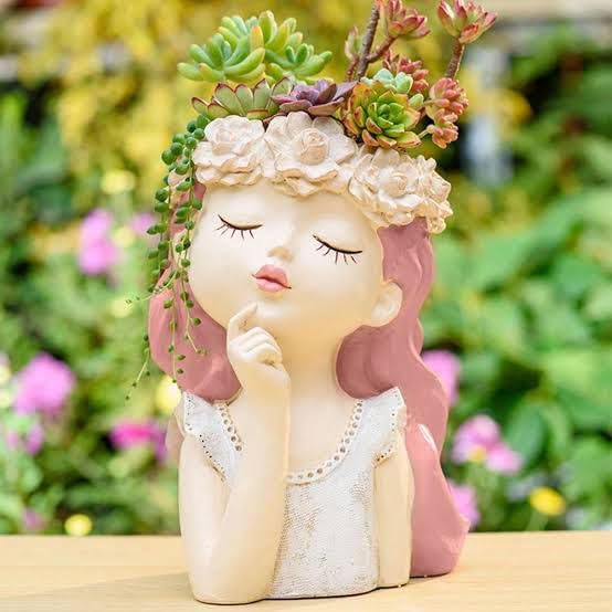 Image of Cute Beautiful Combo Pack of 4 Girls Succulent Planter Pots Resin Creative Flowerpot Plant Pot Planter Container for Home Garden Office Desktop Decoration (Set of 4 Pink Gilrs)