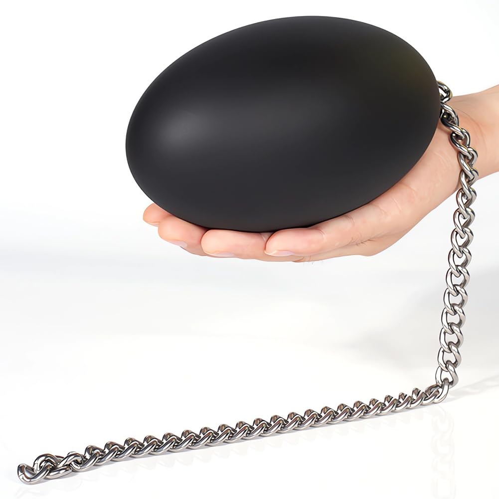 iquid Silicone Anal Plugs Egg-Shaped Butt Plug with Stainless Steel Pull Chain Prostate Massager Vaginal Stimulation for Women Men Couple Romi (L)