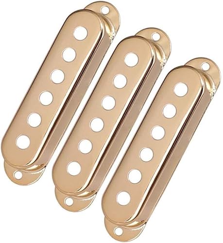ギターピックアップカバー3個、真鍮シングルコイルピックアップカバー(48mm/50mm/52mm)、ピックアップマウントリング、米国/メキシコストラトスタイルエレキギター用 (金)