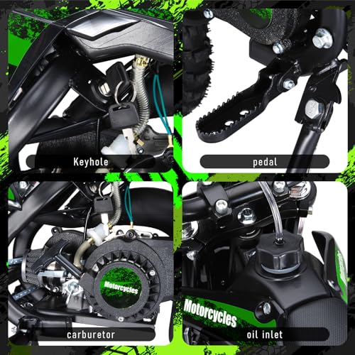 Image of 2026 New 50cc Dirt Bike for Kids 2-Stroke, Toddler Gas Powered Mini Bike with Front Rear Disc Brakes, Speeds up to 40KM /H, Gas Motorcycle for Children, Ideal Gifts for Boys Girls, Blue (Green)