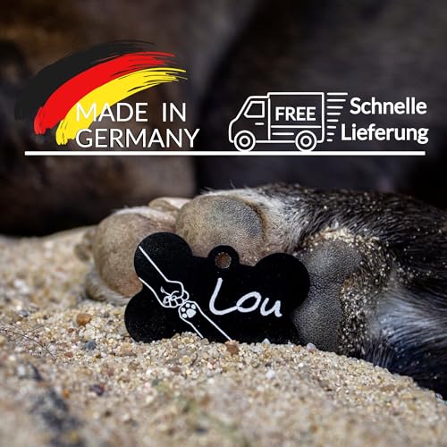 Unikat Branding | Erkennungsmarken im Singlepack | Hund, Katze und Herrchen | Hundemarke personalisiert | Beidseitig mit Gravur | Knochen | 38 mm (Blau)