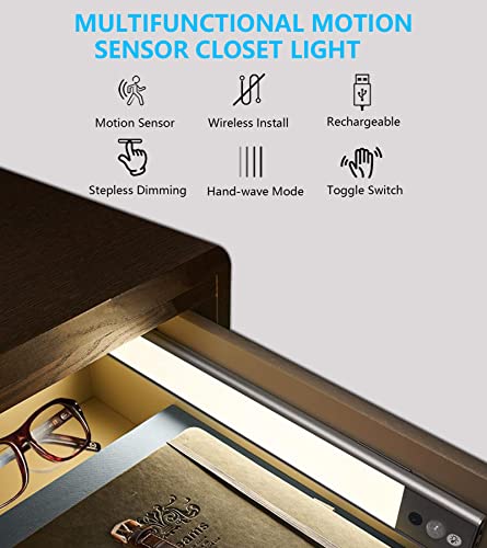 Pinci 126 Led Motion Sensor Cabinet Light,Magnetic Motion Activated Light,Under Counter Closet Lighting,Wireless Dimmable Rechargeable Night Lights With Hand-Wave Sensor For Wardrobe,Kitchen #TOP2