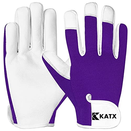Katx Leather Gardening Gloves, Heavy Duty Thorn Proof Breathable Working Gloves for Men & Women with Strong Grip
