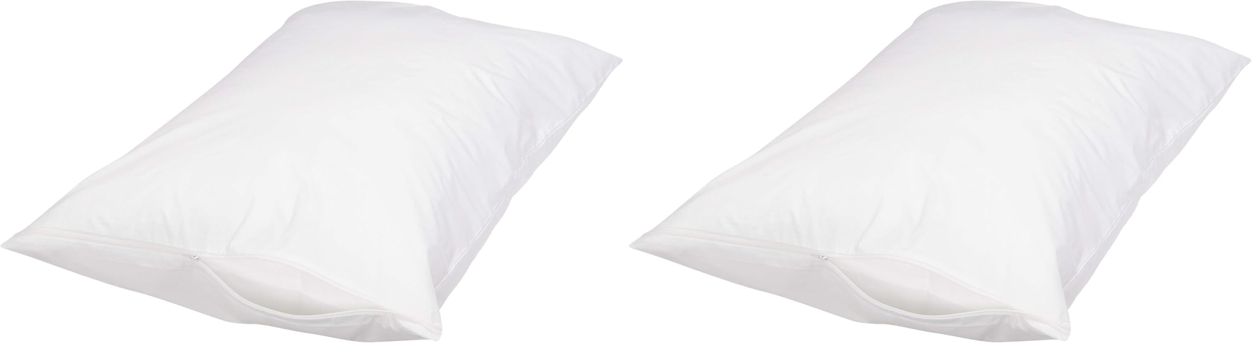 Amazon Basics Queen Pillow Protector with Zipper, 100% Cotton Hypoallergenic, Machine Washable, White, 31 x 21 Inches, Pillows Not Included (Pack of 2)