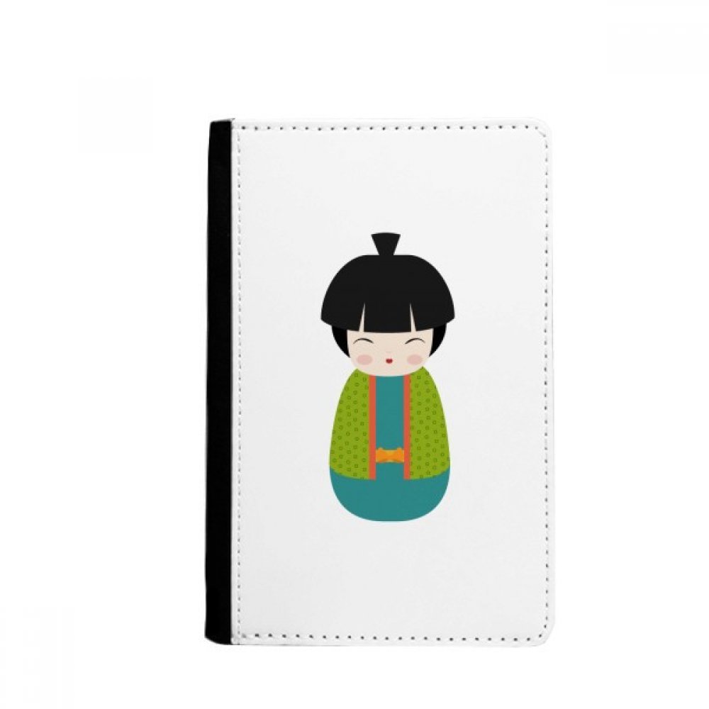 Green Kimono Doll Art Japan Passport Holder Notecase Burse Wallet Cover Card Purse