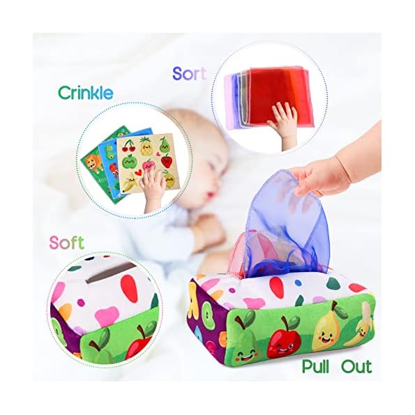 YOGINGO-Baby-Toys-6-to-12-Months-Tissue-Box-Toy-Montessori-for-Babies-6-12-Months-Soft-Stuffed-High-Contrast-Crinkle-Infant-Sensory-Toys-BoysGirls-Kids-Early-Learning-Gifts