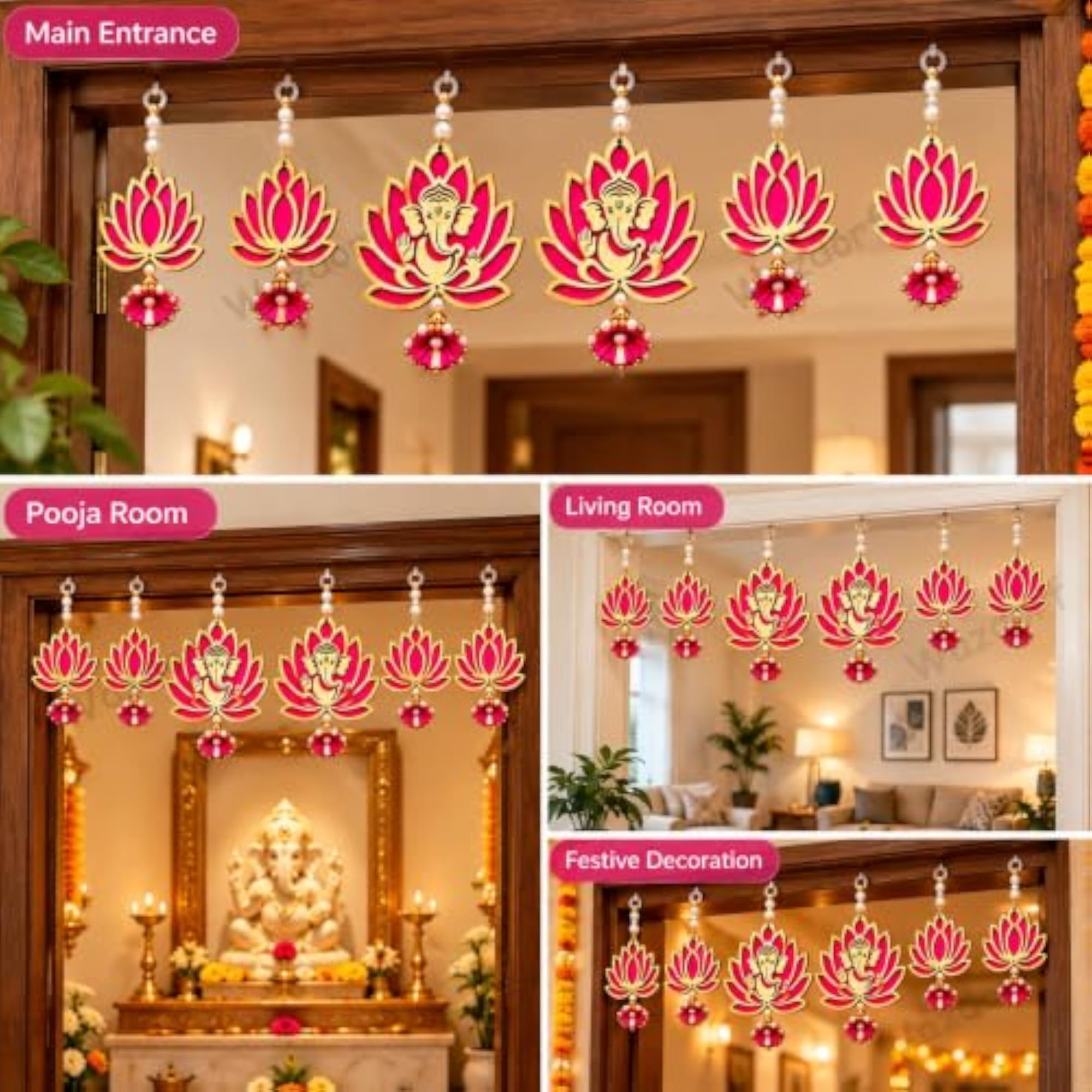 Handmade Jhumki Style Lotus Wall Decor, Set of 6