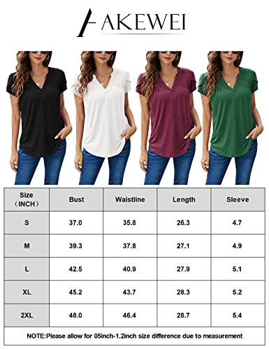 Akewei Womens Loose Fitting Tops - Summer V Neck Petal Sleeve Casual Tshirts Aqua Xxl #TOP4