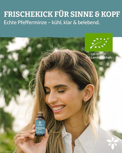 Heldengrün® BIO Pfefferminzöl [100% NATURREIN] - Reines Pfefferminzöl zum Verzehr - Frisch, belebend & klar - Minzöl aus Griechenland - Peppermint Oil