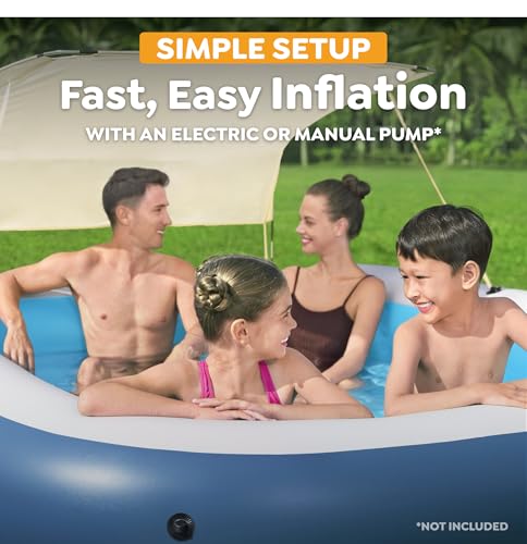 Image of H2OGO! 8 Foot 4 Inch x 70 Inch Summer Bliss Shaded Inflatable Family Pool for Kids Ages 6 Above