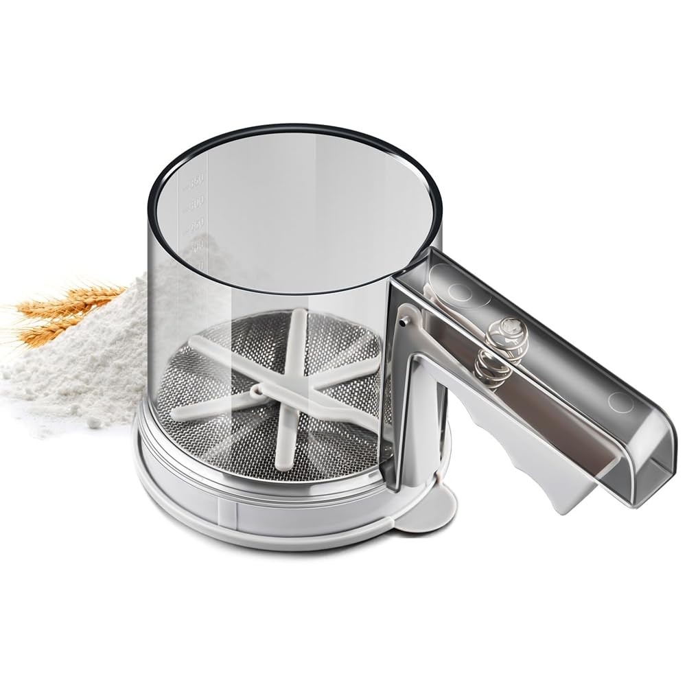 CTRLZS Semi-Automatic Flour Sifter Hand Press Semi-Automatic Flour Sifter Hand-Press Plastic Baking Sieve Cup