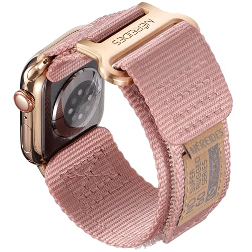 Nereides Armband Kompatibel mit Apple Watch Ersatzarmband 42mm 40mm 41mm 38mm, Nylon Sport Uhrenarmband mit Klettverschluss für iWatch Series 11 10 9 8 7 6 5 4 3 2 1 SE 3 2 1 (Rosa)
