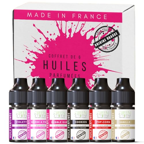 Coffret de 6 huiles essentielles parfumées : Popcorn, Bubble Gum, Cookie, Barbe à Papa, Violette, Vanille – 10 ml pour diffusion,Bain aromatique,bougie...