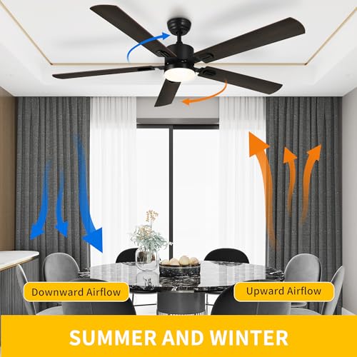 DWVO 60 Inch Smart Ceiling Fan with Light and Remote & APP Control, Modern Black Ceiling Fans with Reversible 6 Speeds Quiet Motor, 3 Color Dimmable, Memory Function, for Bedroom, Outdoor, Indoor